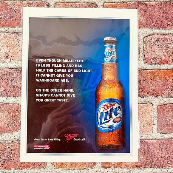 2005 Miller Lite Beer Ad Less Filling Half Carb Y2K Washboard Abs Humor Ephemera - Picture 2 of 8